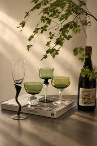 Twisted Vine Green Glass Coupe Glass