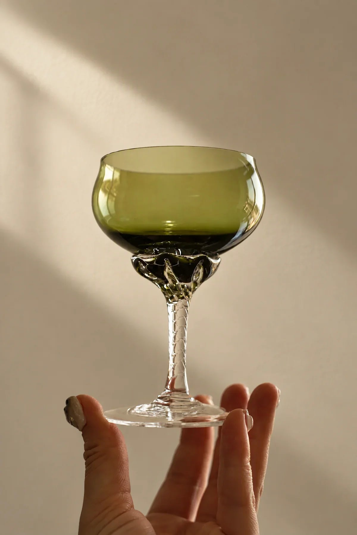 Twisted Vine Green Glass Coupe Glass