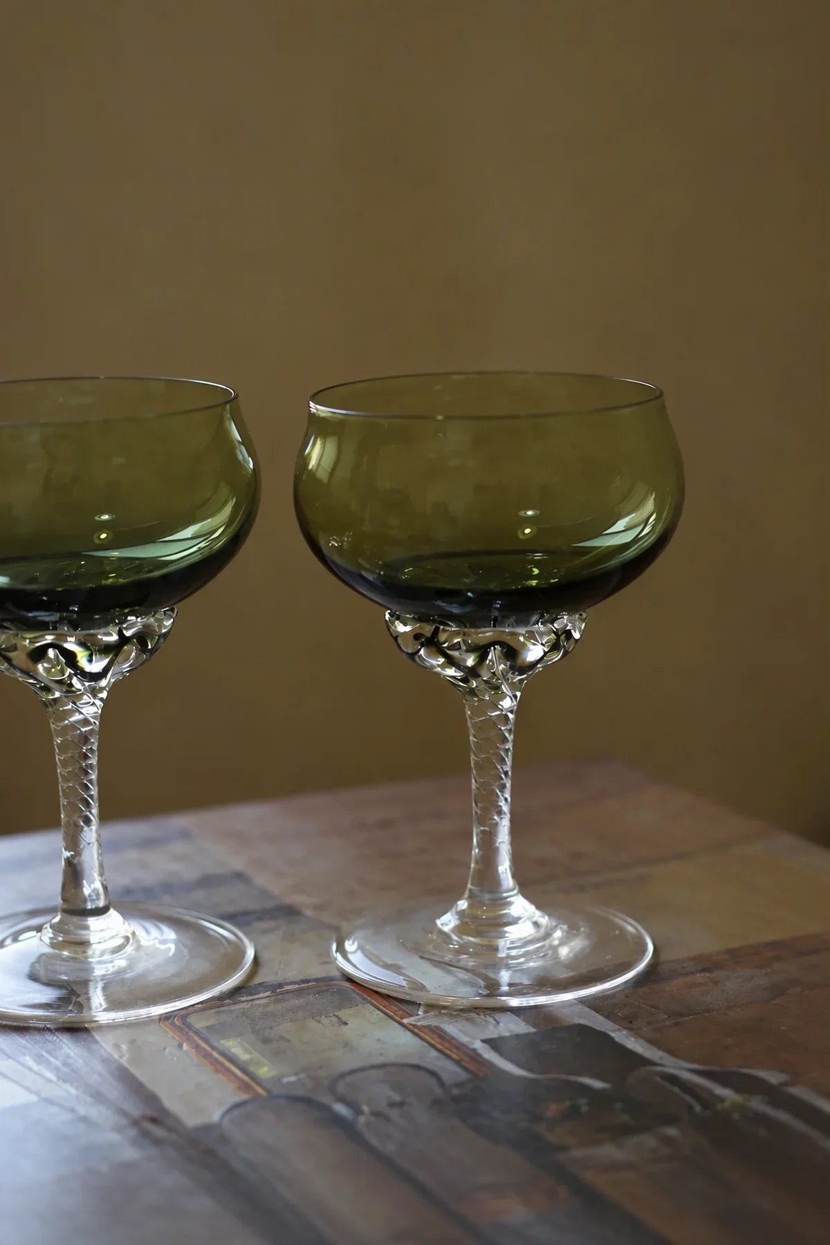 Twisted Vine Green Glass Coupe Glass