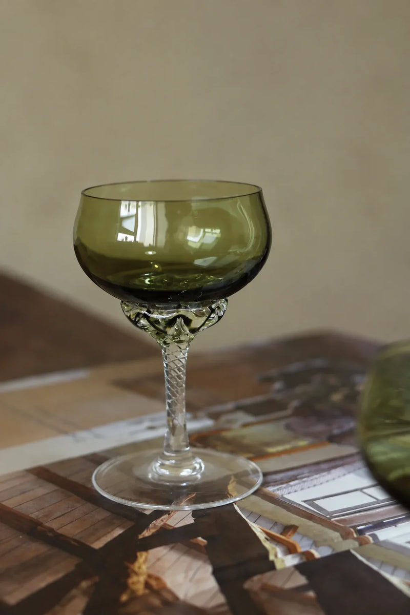 Twisted Vine Green Glass Coupe Glass