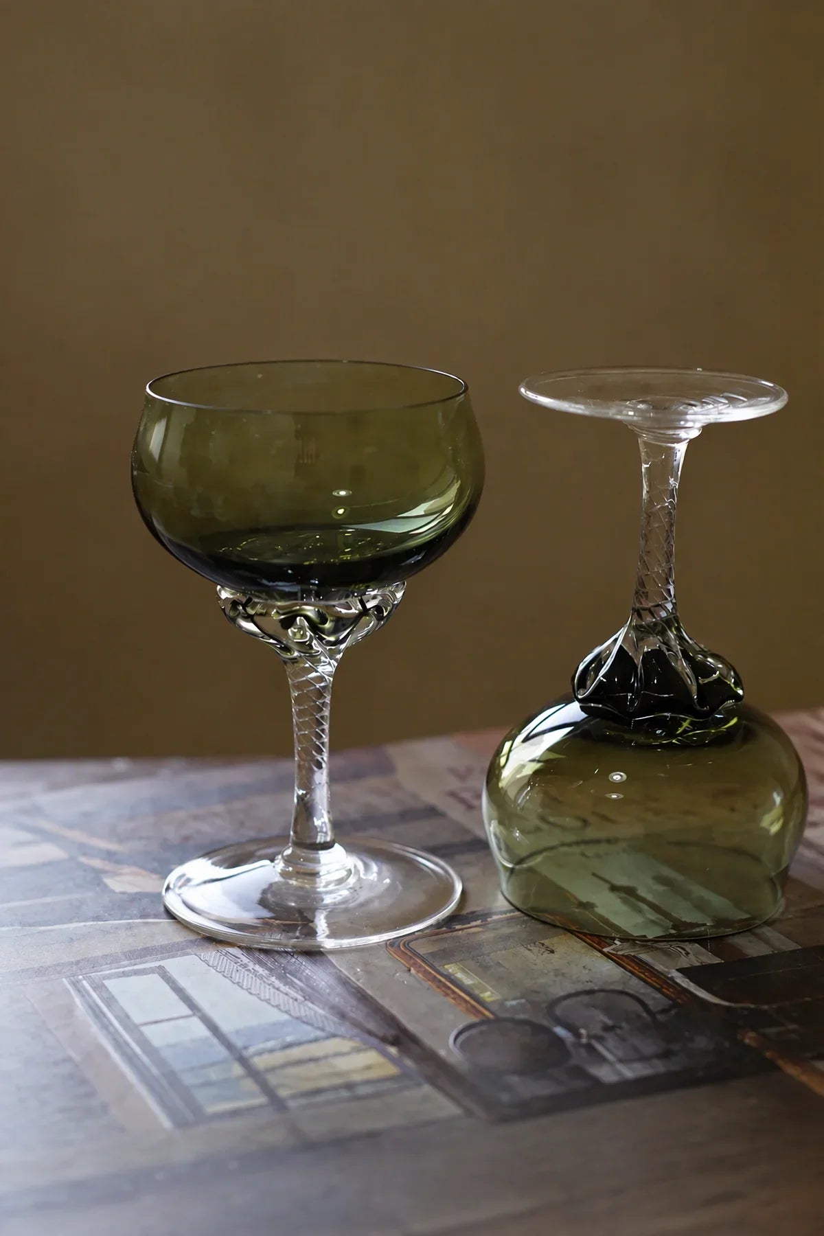Twisted Vine Green Glass Coupe Glass