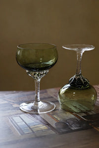 Twisted Vine Green Glass Coupe Glass
