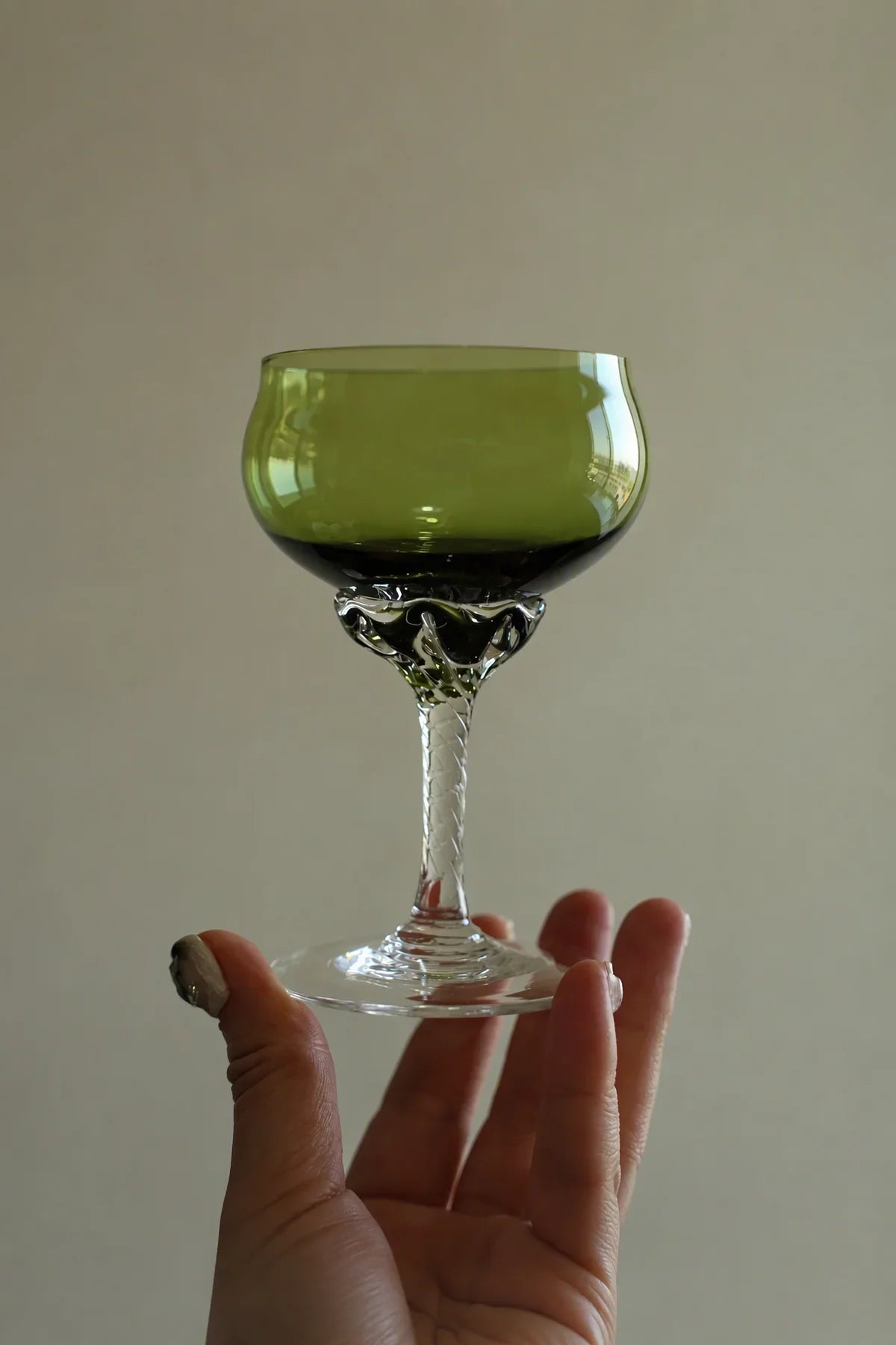 Twisted Vine Green Glass Coupe Glass