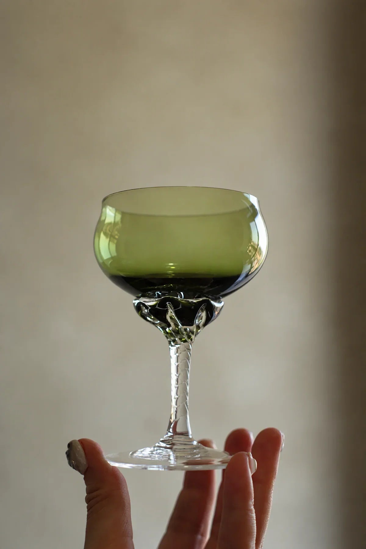 Twisted Vine Green Glass Coupe Glass