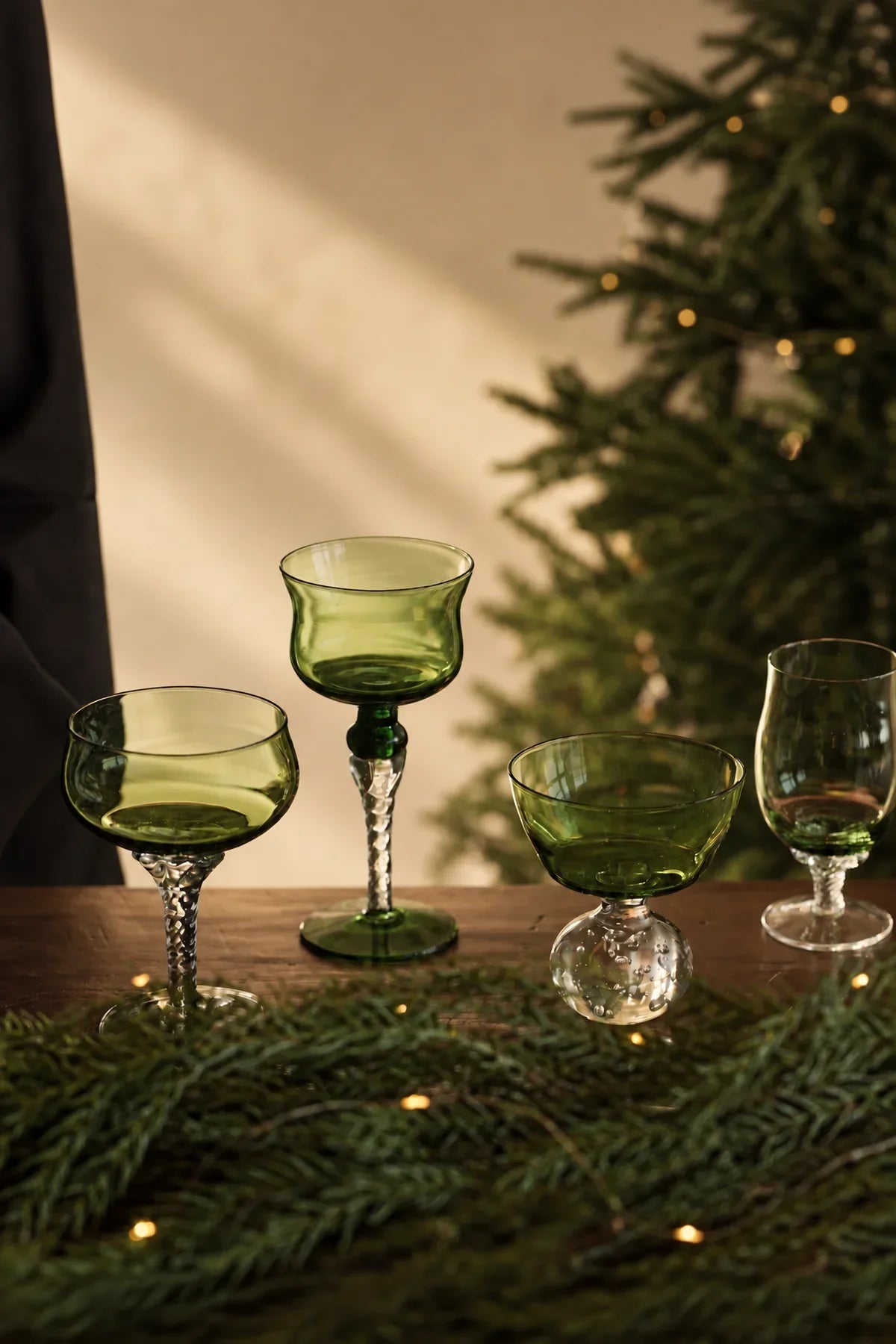 Meadow Hour Green Glass Goblet