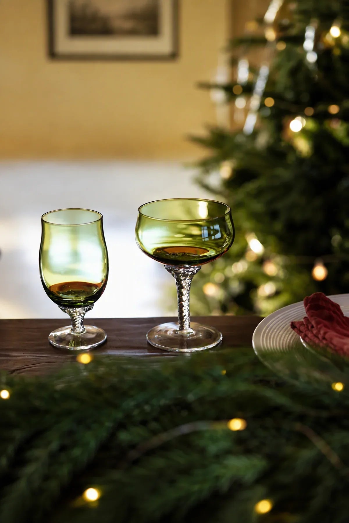 Spiral Dance Green Glass Goblet