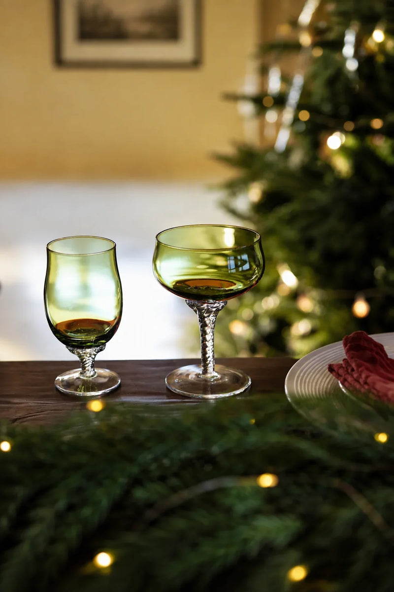 Spiral Dance Green Glass Goblet