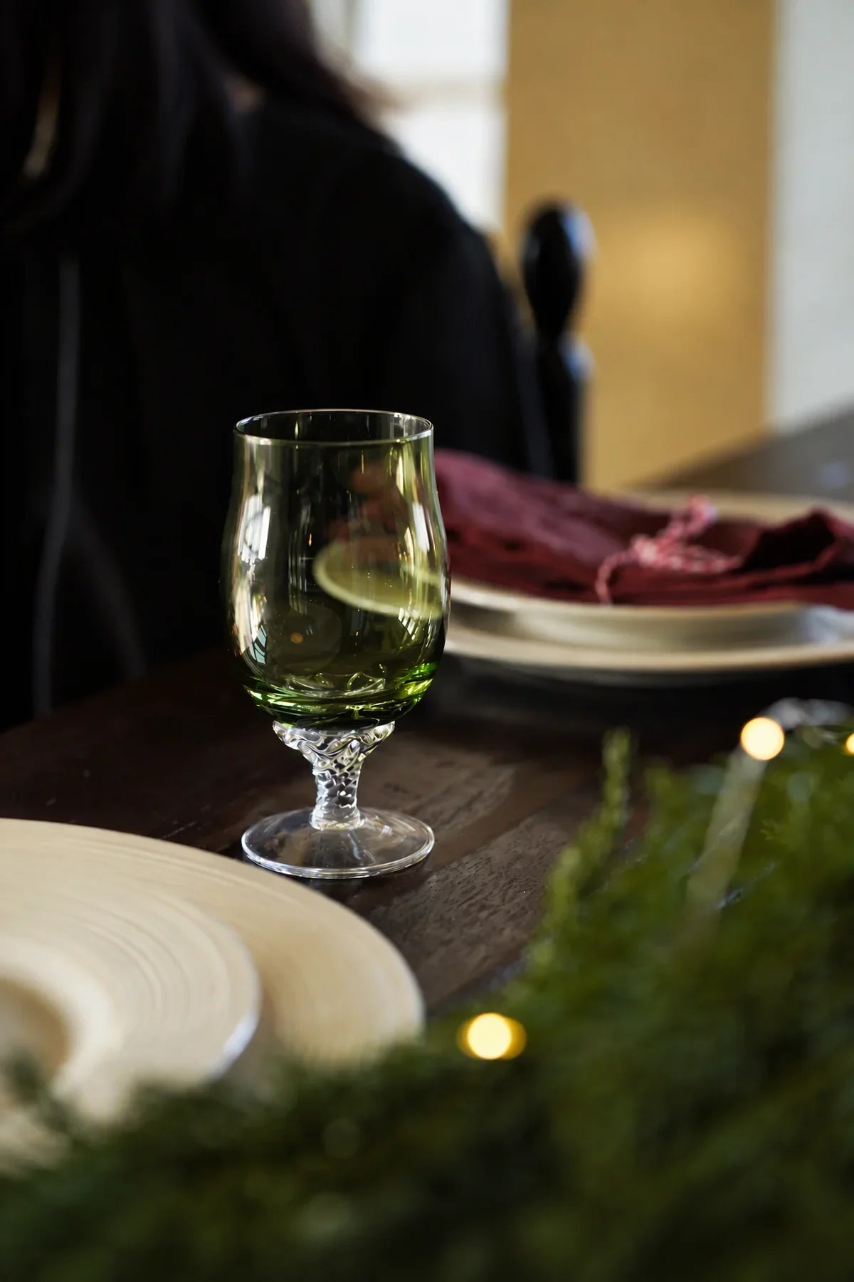 Spiral Dance Green Glass Goblet