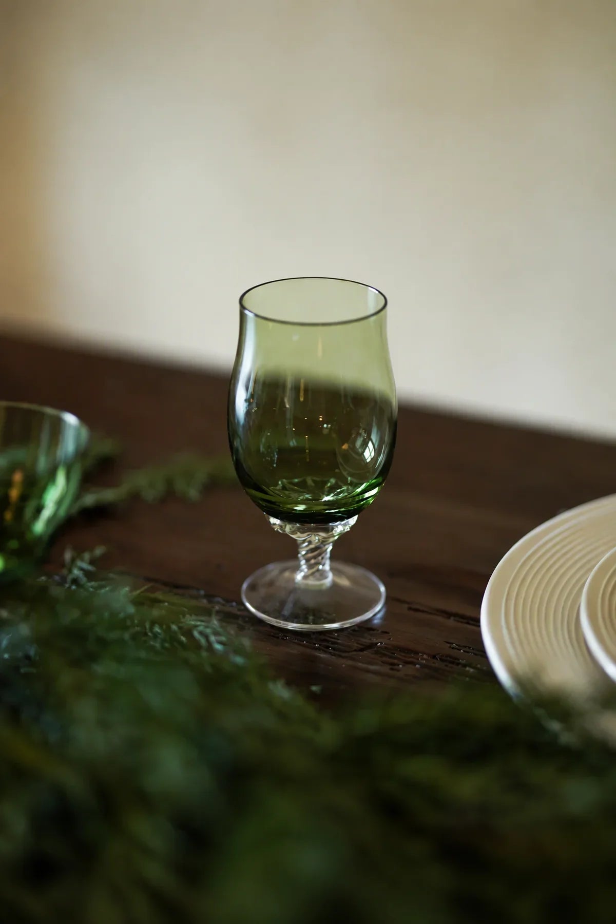 Spiral Dance Green Glass Goblet