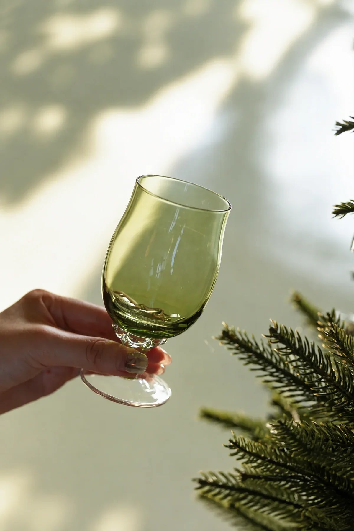Meadow Hour Olive Green Glass Wine Goblet