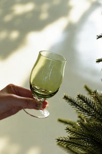 Meadow Hour Olive Green Glass Wine Goblet