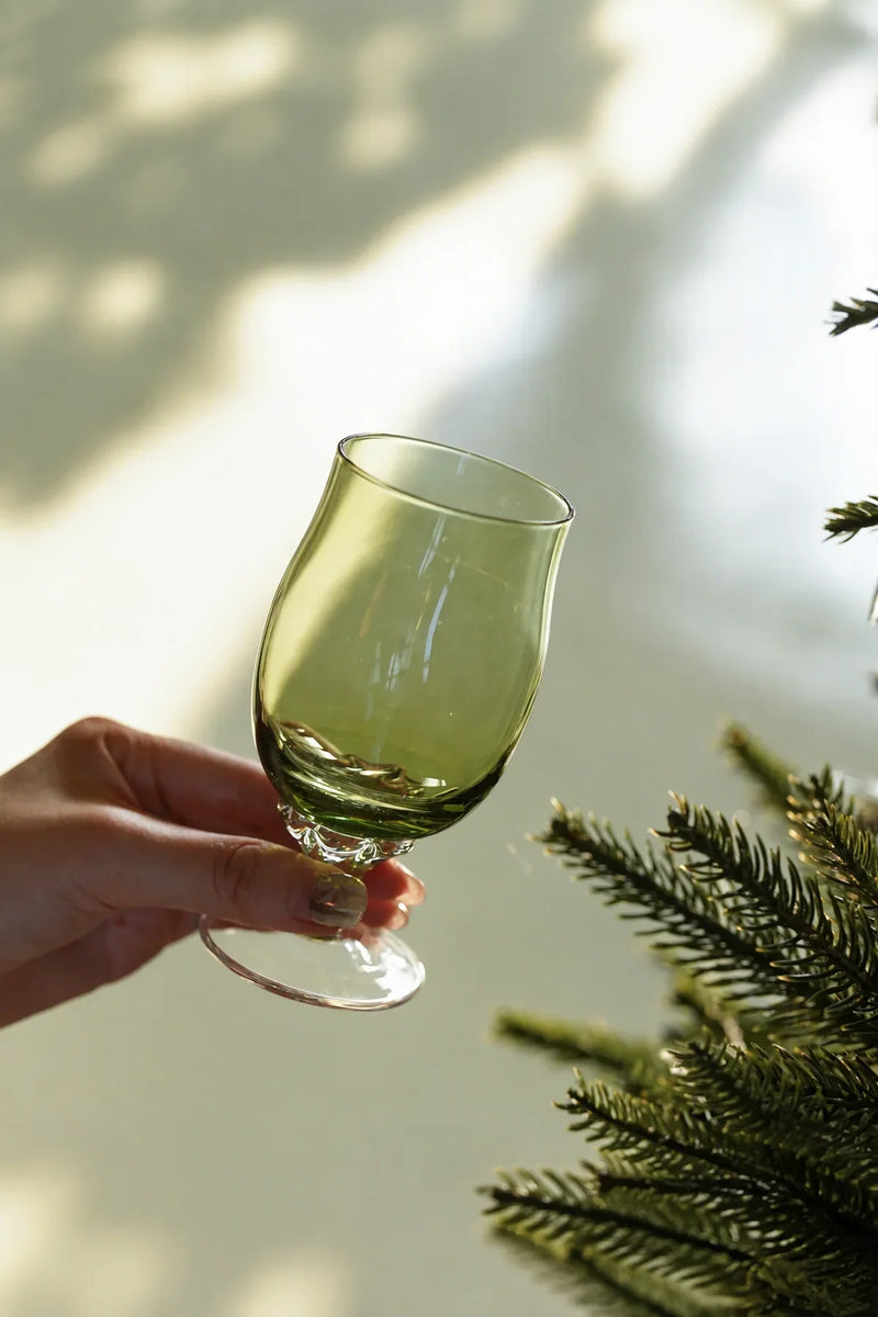 Meadow Hour Olive Green Glass Wine Goblet