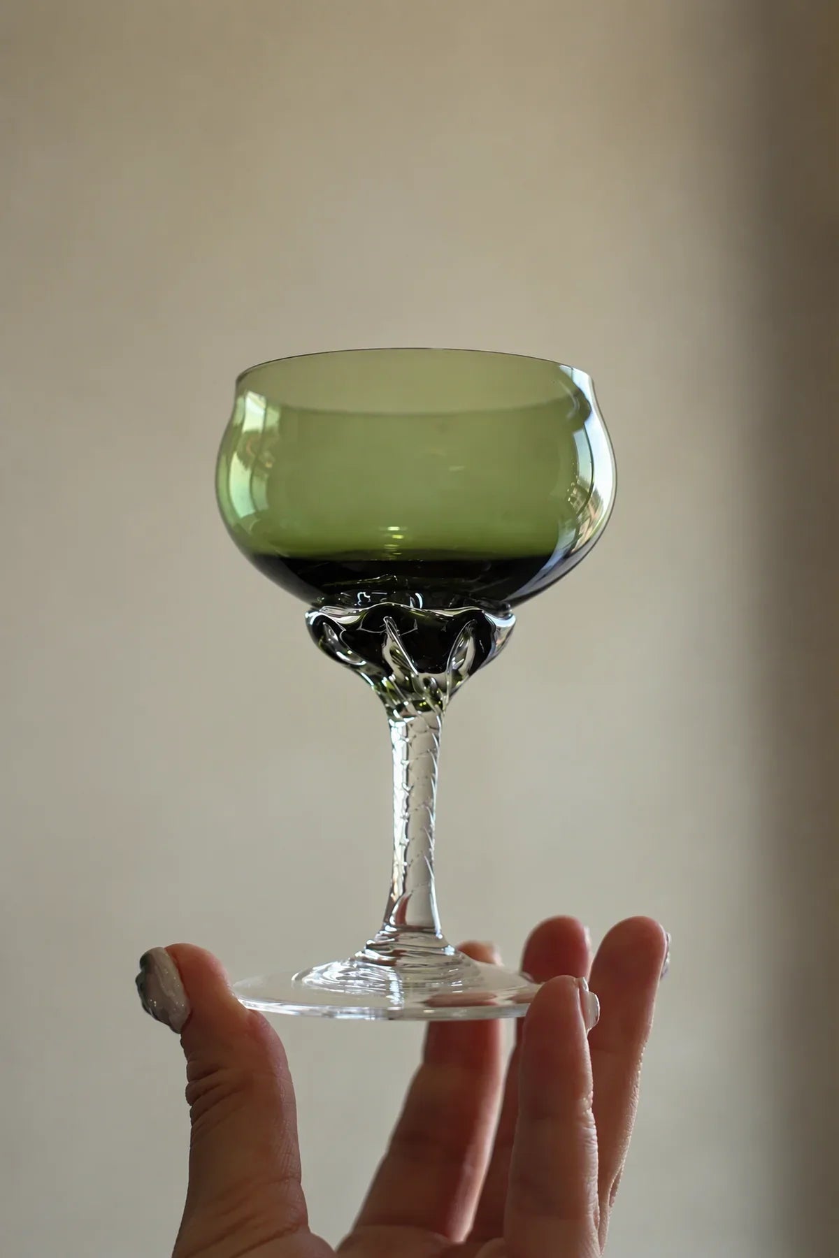 Meadow Hour Olive Green Glass Wine Goblet
