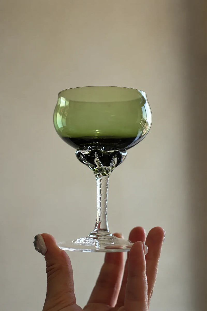 Meadow Hour Olive Green Glass Wine Goblet