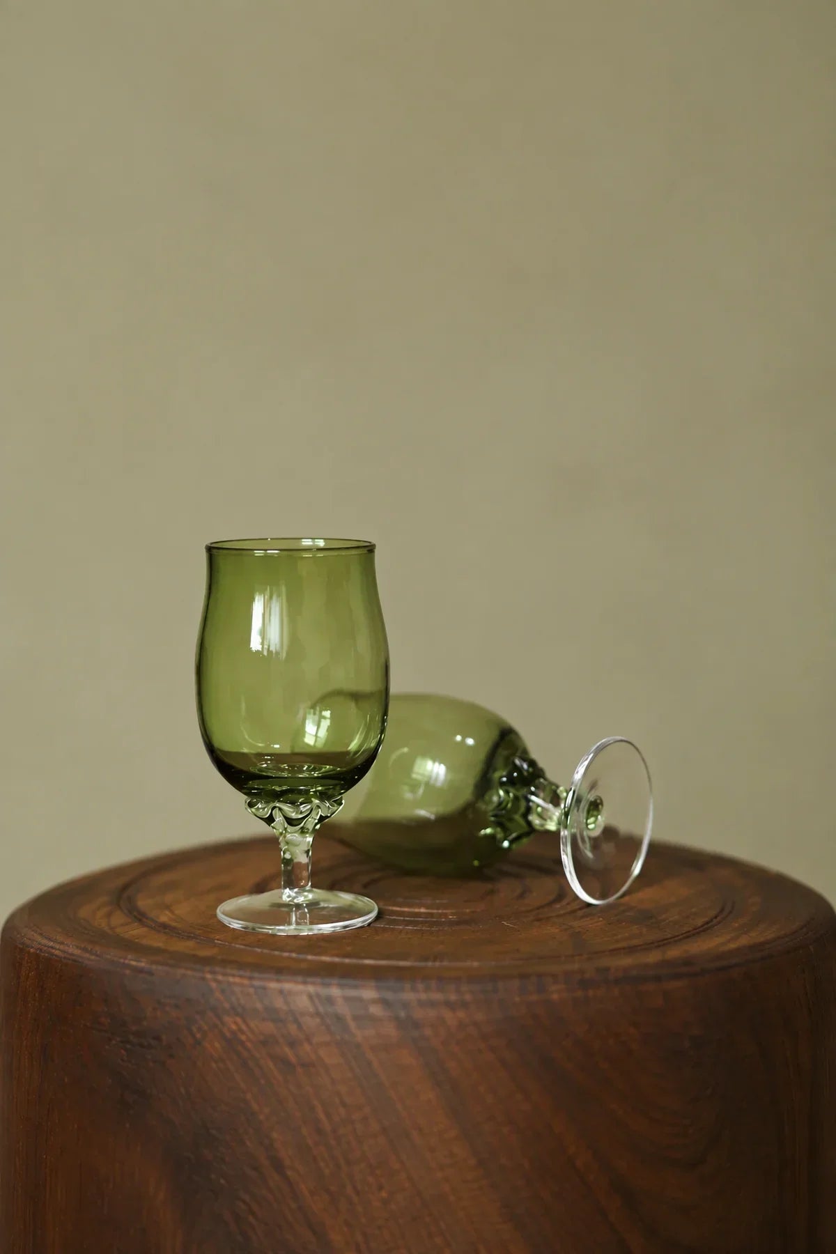 Meadow Hour Olive Green Glass Wine Goblet