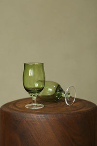 Meadow Hour Olive Green Glass Wine Goblet