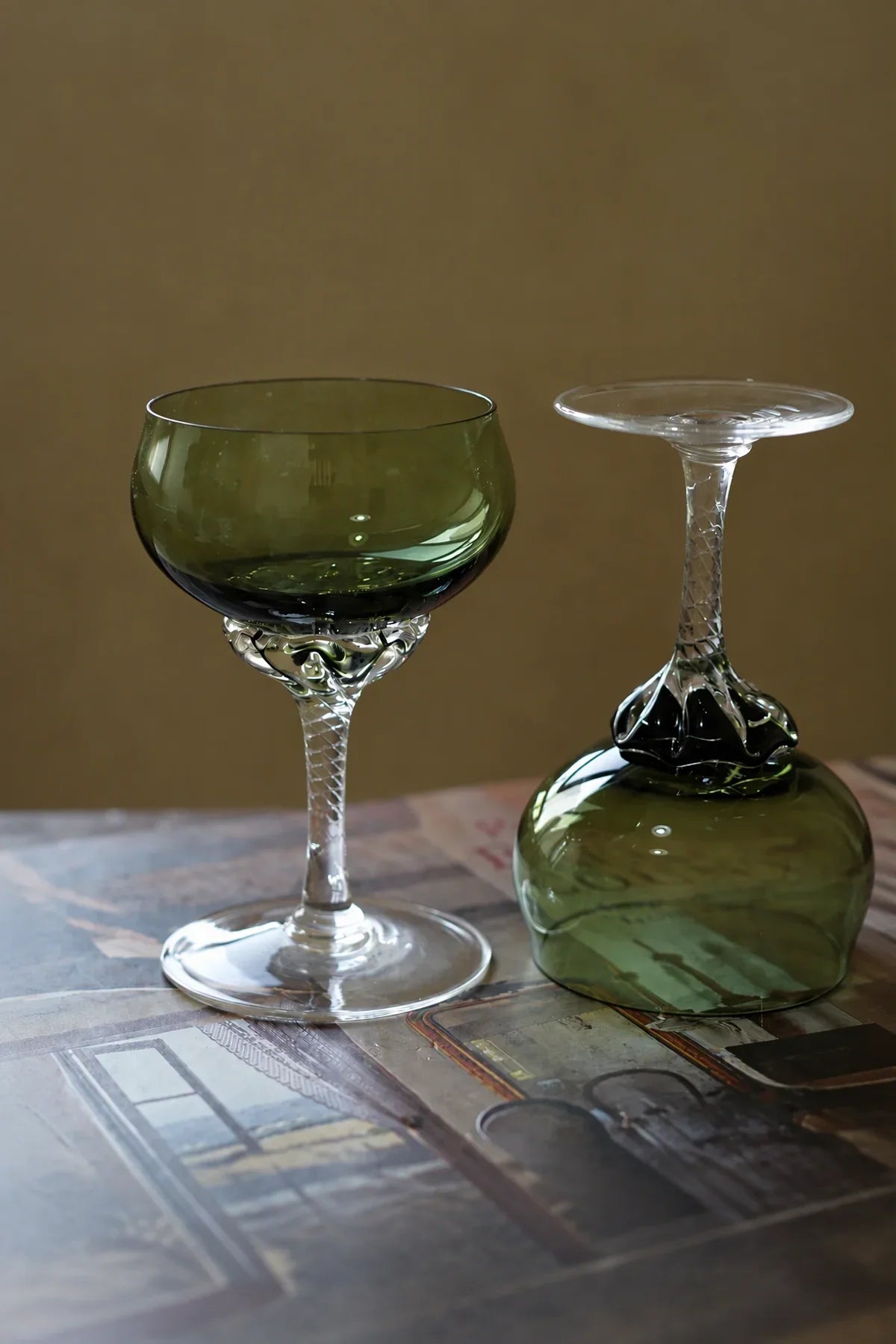 Meadow Hour Olive Green Glass Wine Goblet