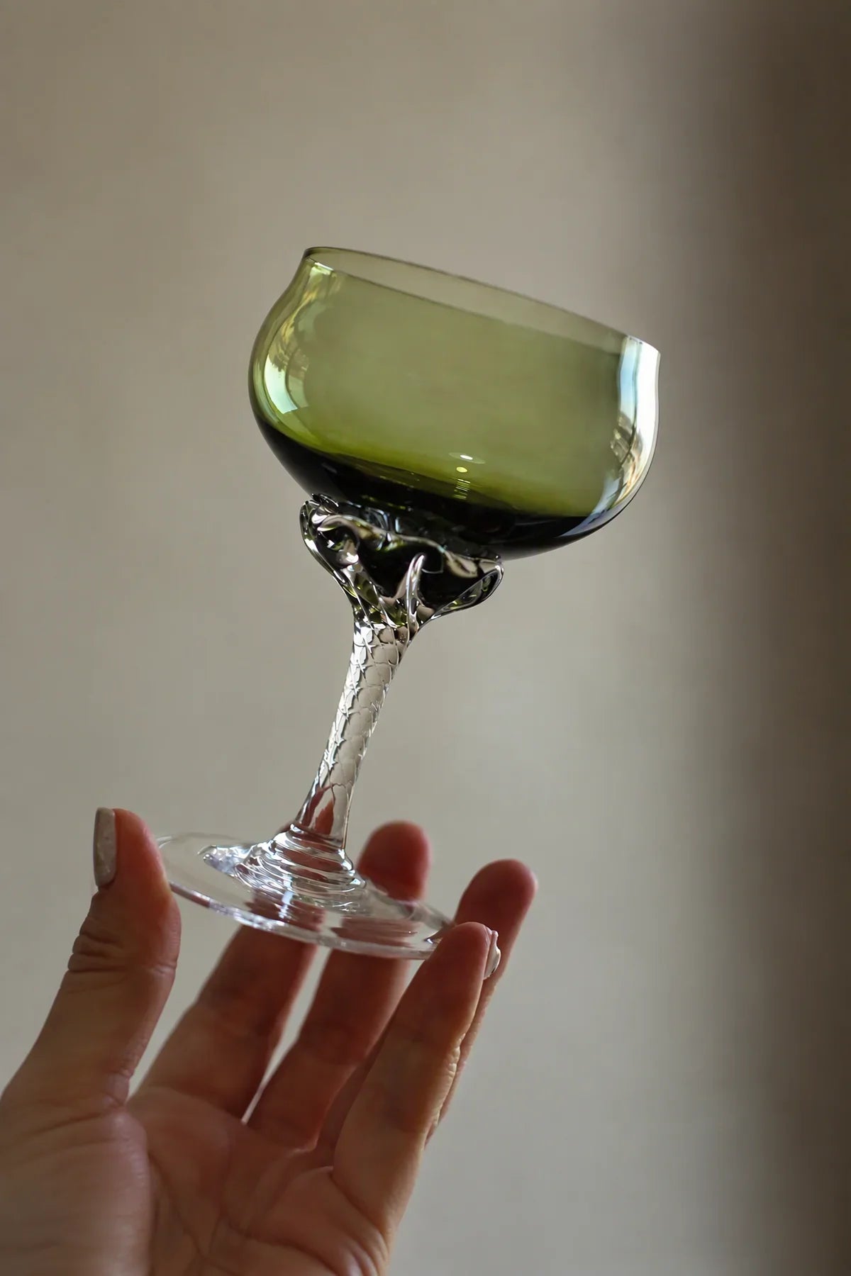 Meadow Hour Olive Green Glass Wine Goblet