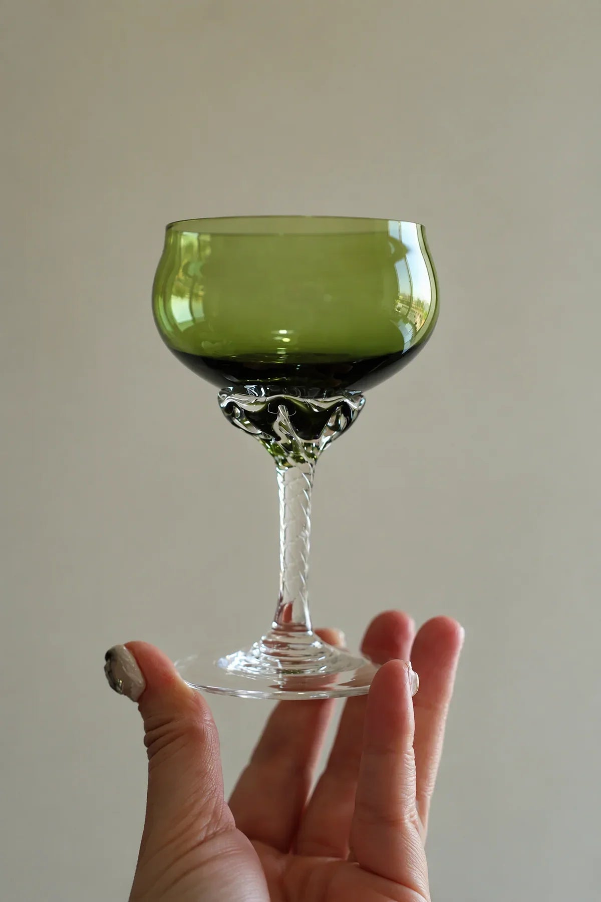 Meadow Hour Olive Green Glass Wine Goblet