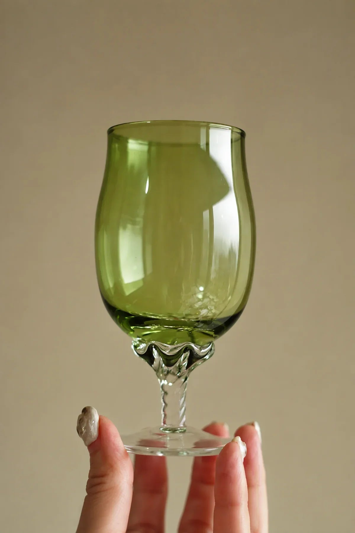 Meadow Hour Olive Green Glass Wine Goblet