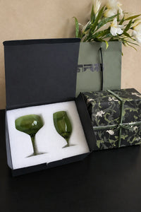 Meadow Hour Olive Green Glass Wine Goblet