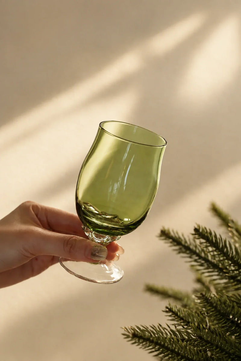 Spiral Dance Green Glass Goblet