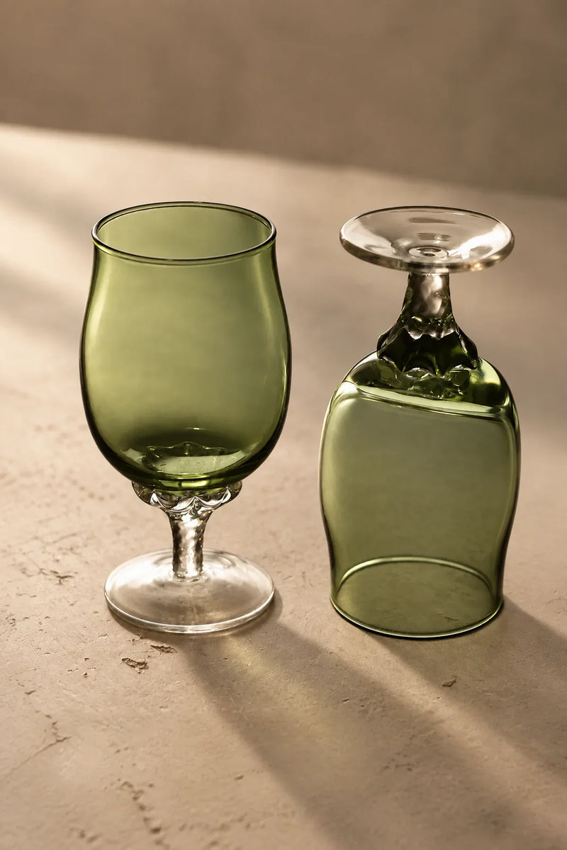 Spiral Dance Green Glass Goblet