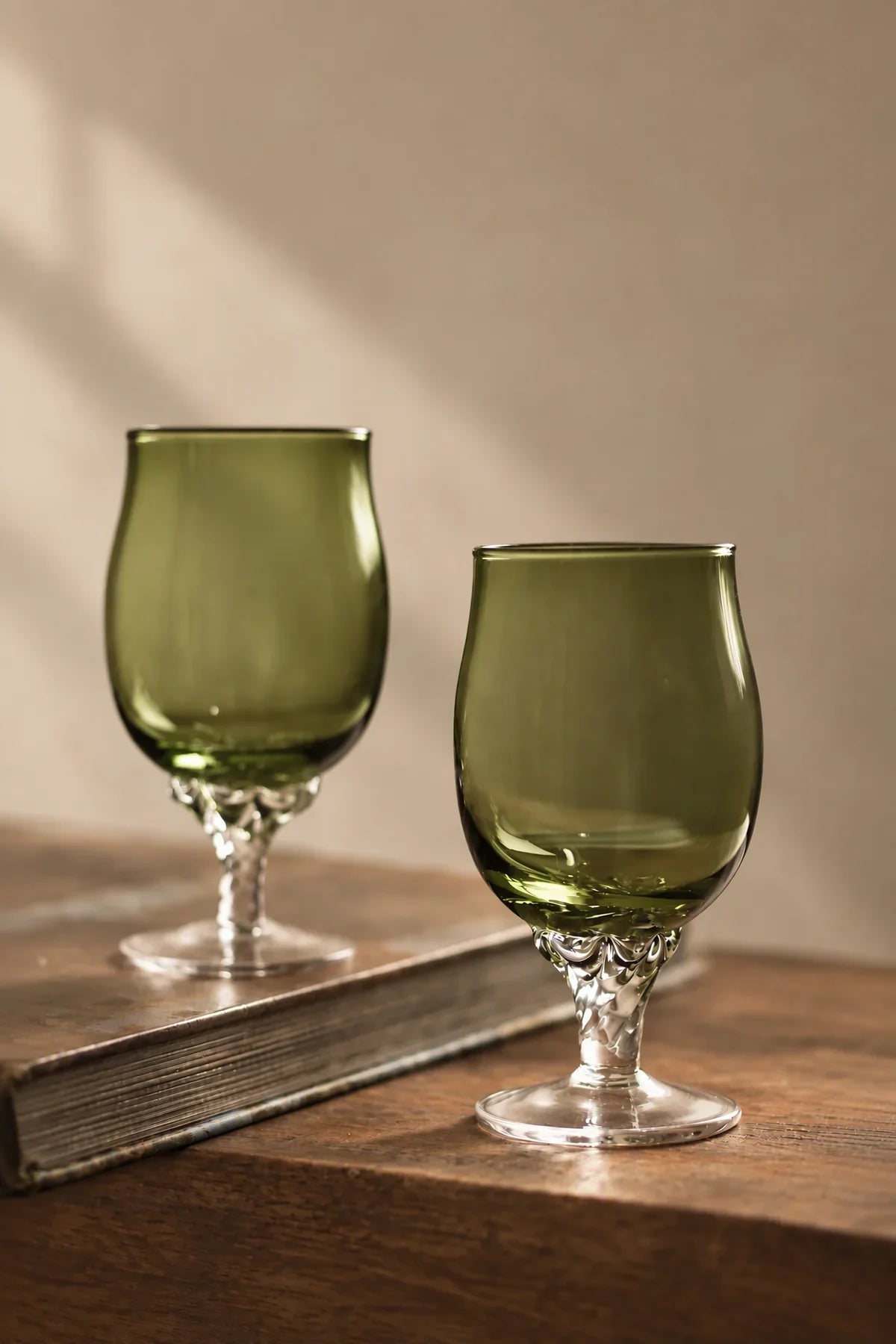 Spiral Dance Green Glass Goblet