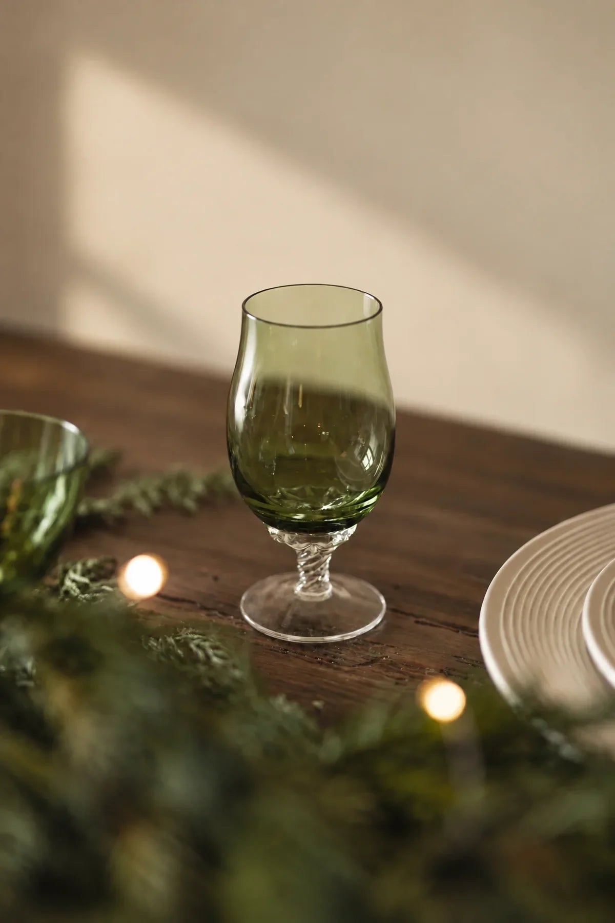 Spiral Dance Green Glass Goblet