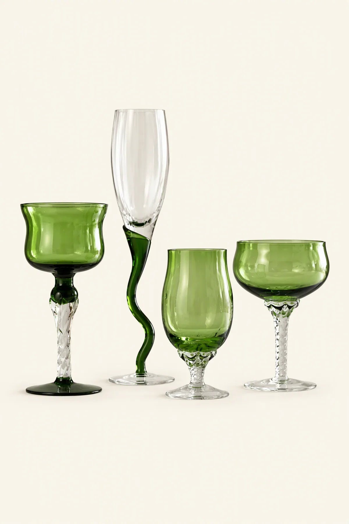 Enchanted Vine Moss Green Glass Stemmed Glassware