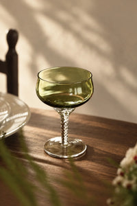 Enchanted Vine Moss Green Glass Stemmed Glassware