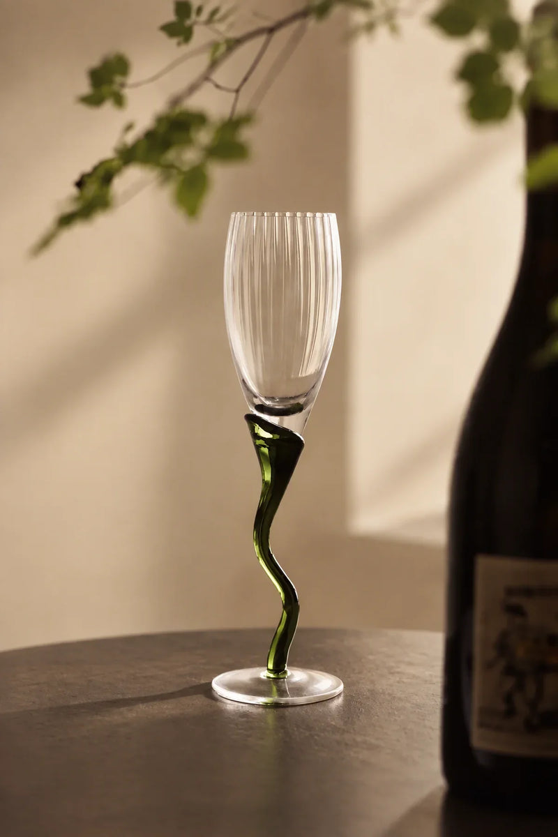 Enchanted Vine Moss Green Glass Stemmed Glassware