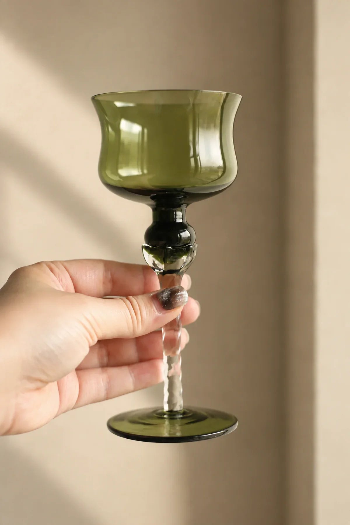 Enchanted Vine Moss Green Glass Stemmed Glassware