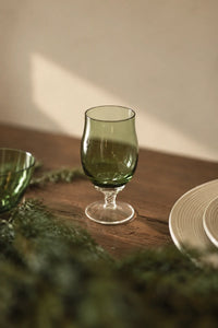 Enchanted Vine Moss Green Glass Stemmed Glassware