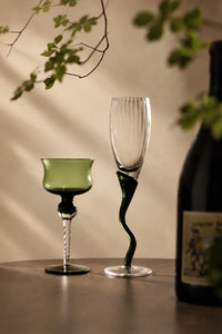 Enchanted Vine Moss Green Glass Stemmed Glassware