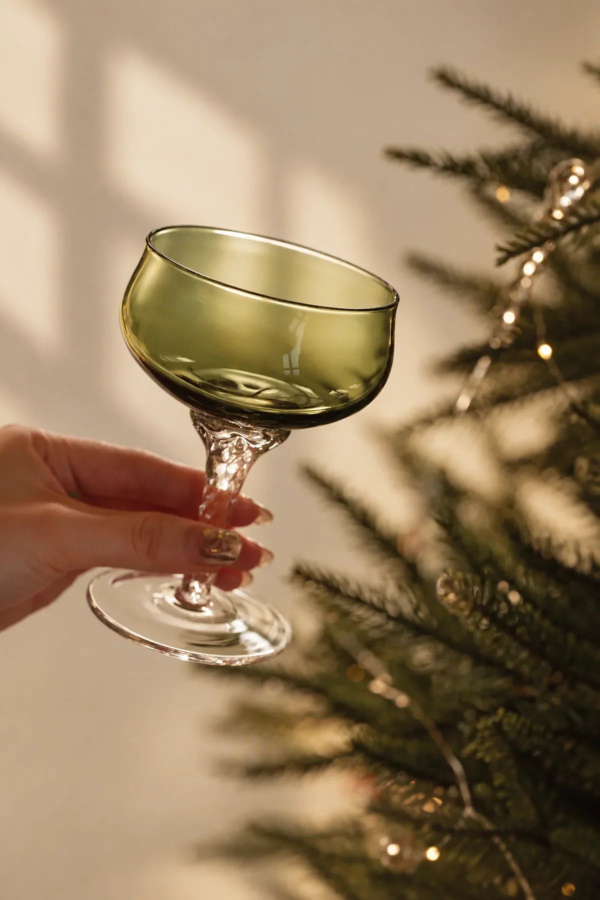 Enchanted Vine Moss Green Glass Stemmed Glassware