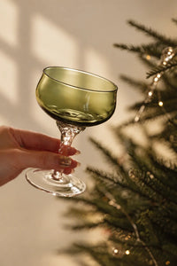 Enchanted Vine Moss Green Glass Stemmed Glassware