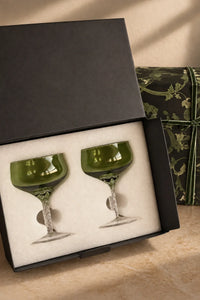 Enchanted Vine Moss Green Glass Stemmed Glassware