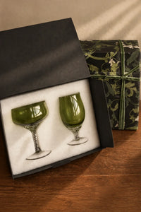 Enchanted Vine Moss Green Glass Stemmed Glassware