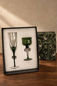 Enchanted Vine Moss Green Glass Stemmed Glassware
