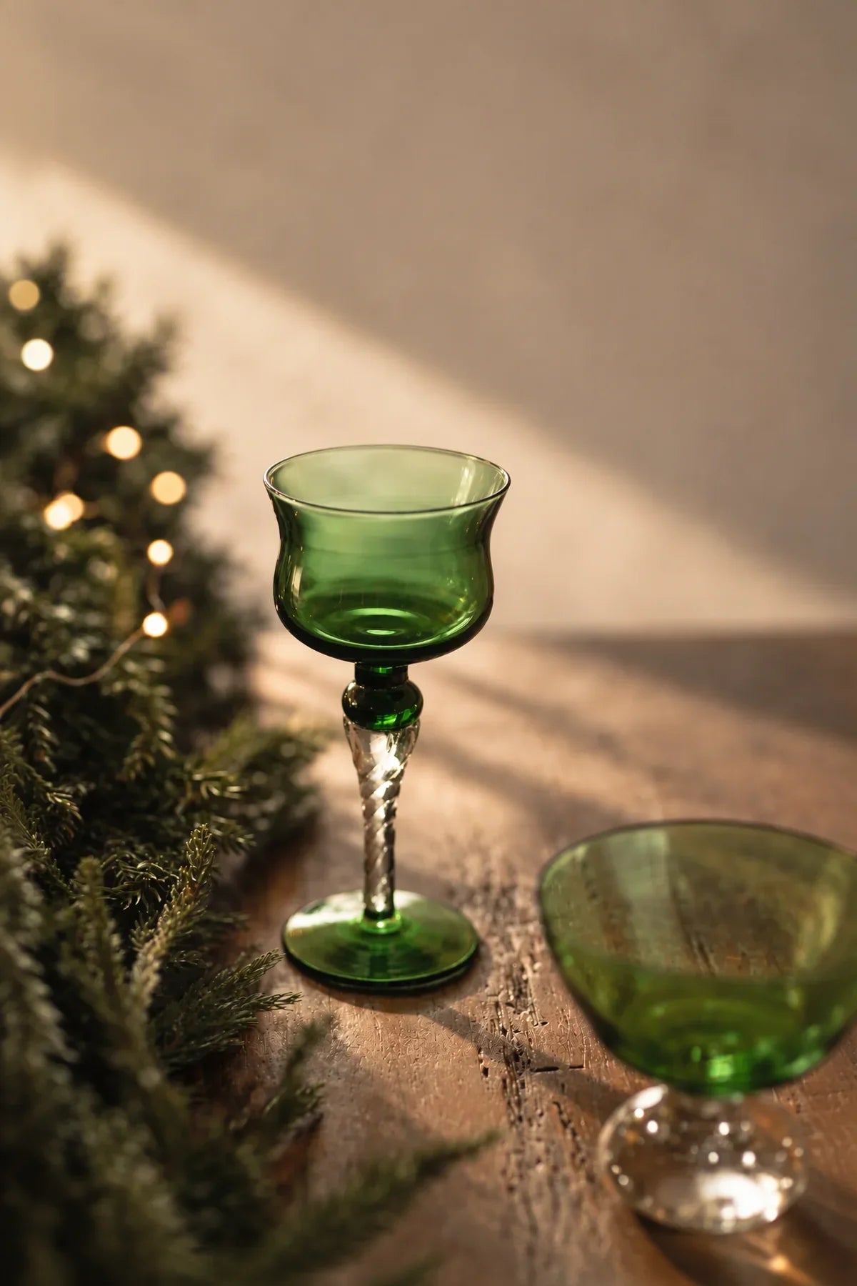 Enchanted Vine Moss Green Glass Stemmed Glassware