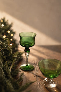 Enchanted Vine Moss Green Glass Stemmed Glassware