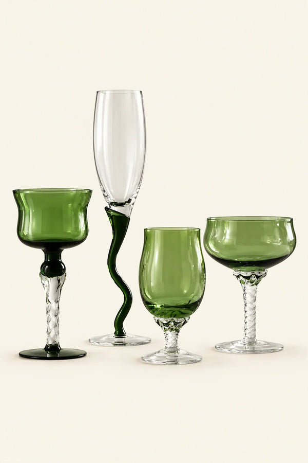 Enchanted Vine Moss Green Glass Stemmed Glassware