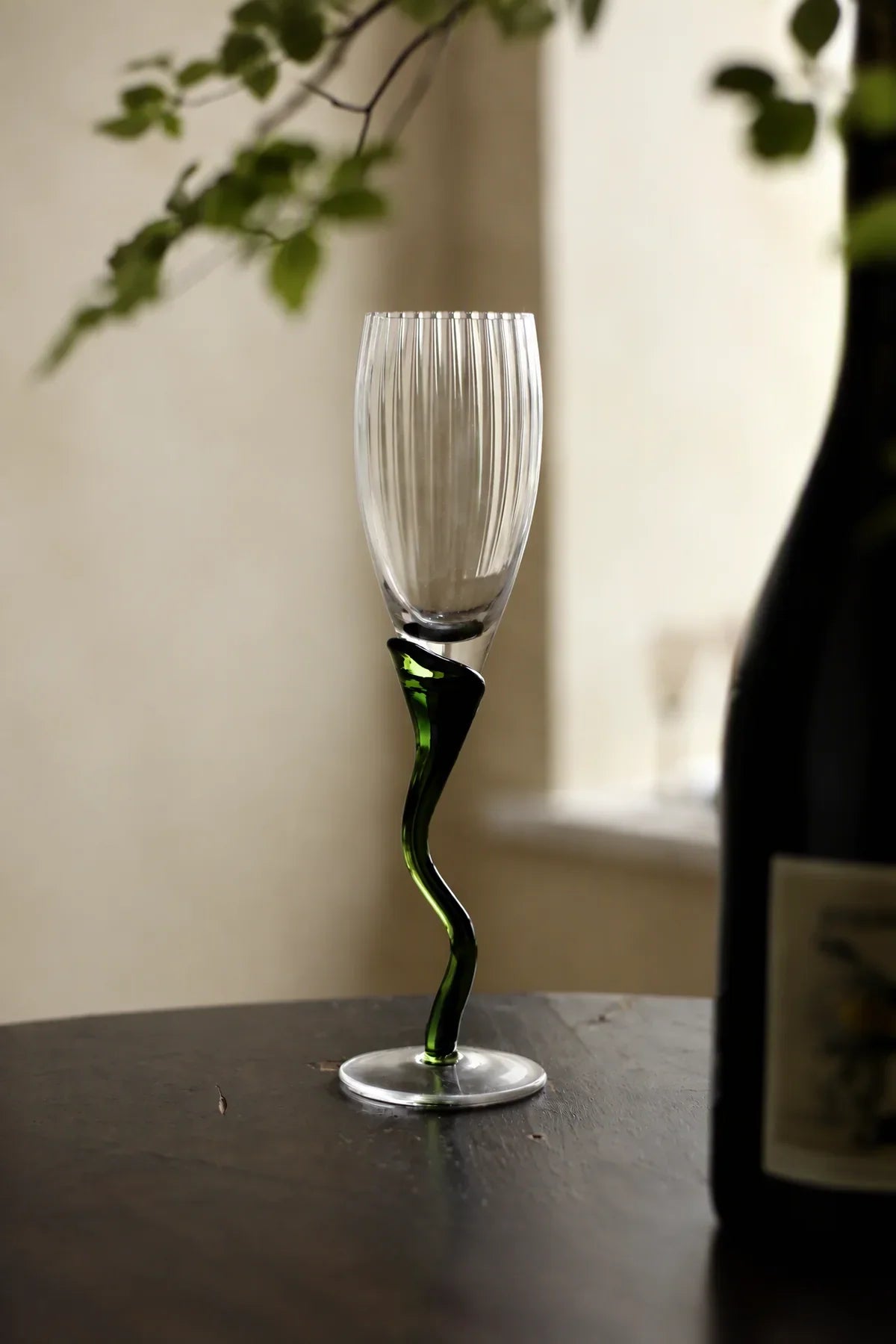 Enchanted Vine Moss Green Glass Stemmed Glassware
