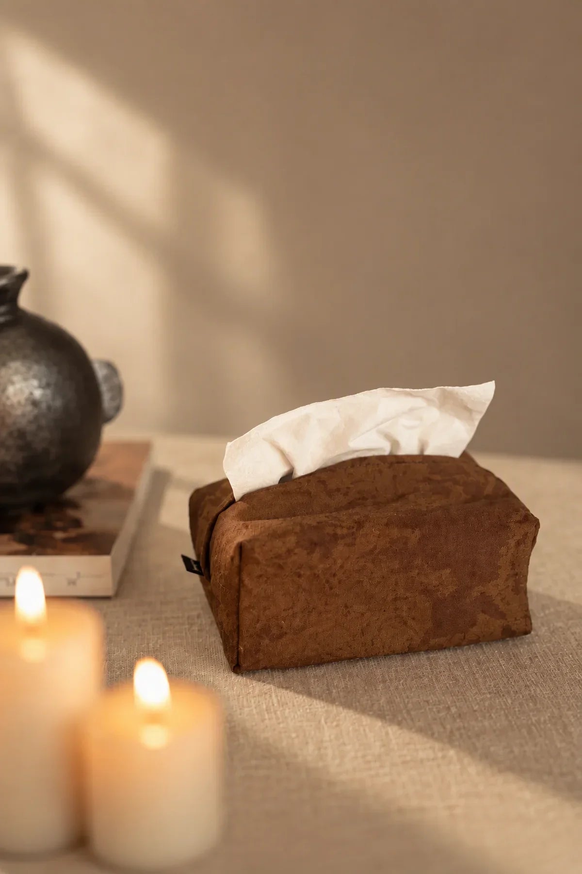 Studio Earth Brown Fabric Tissue Box Cover
