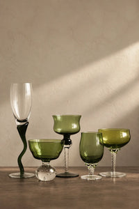 Tendril Hour Moss Green Glass Wine Glass