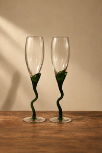 Tendril Hour Moss Green Glass Wine Glass