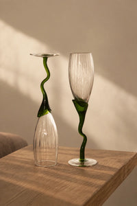 Tendril Hour Moss Green Glass Wine Glass