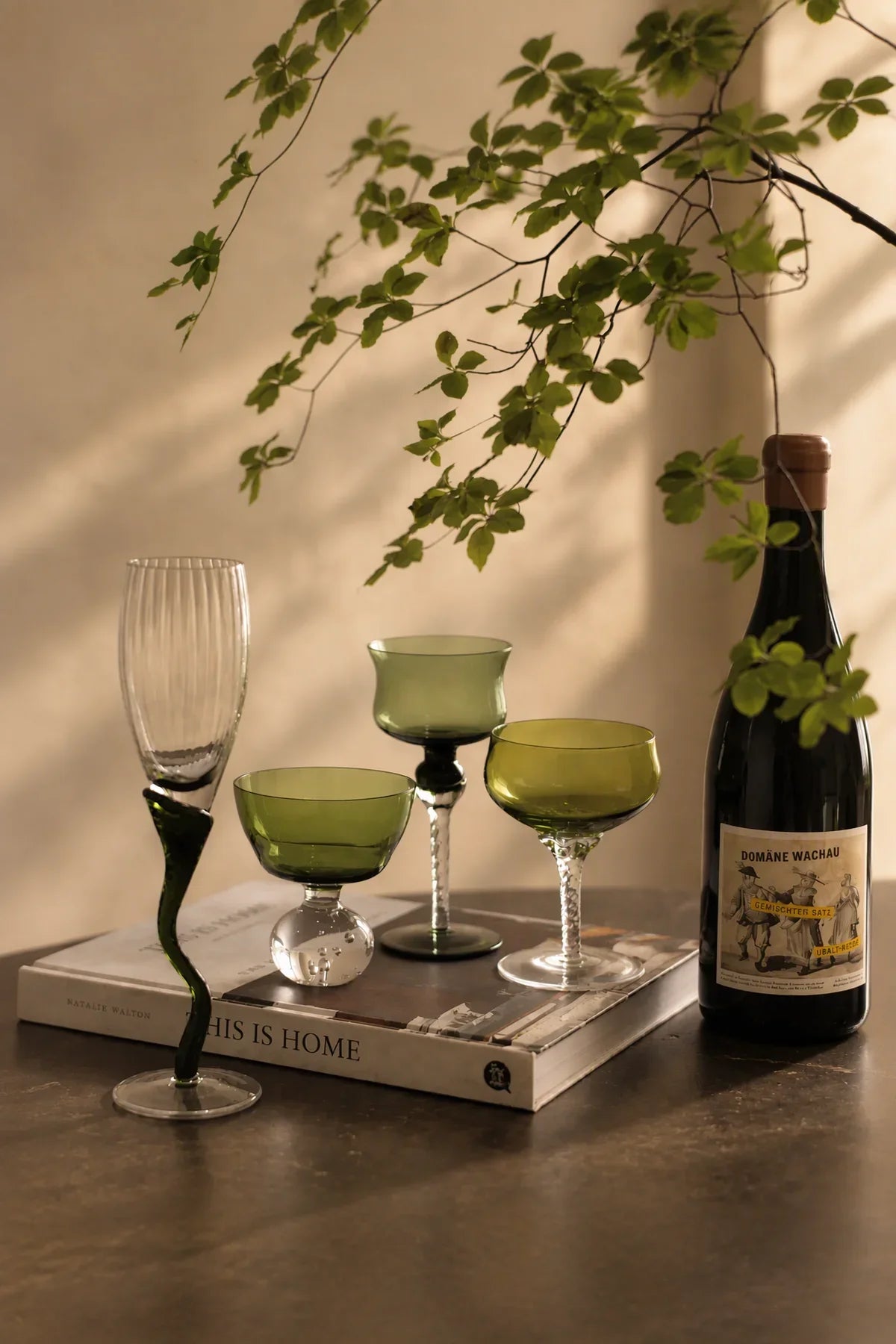 Tendril Hour Moss Green Glass Wine Glass