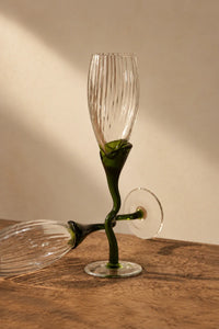 Tendril Hour Moss Green Glass Wine Glass